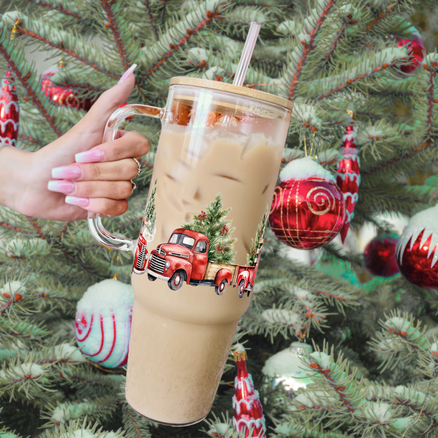 Red Christmas Truck 40oz Tumbler With Lid and Straw