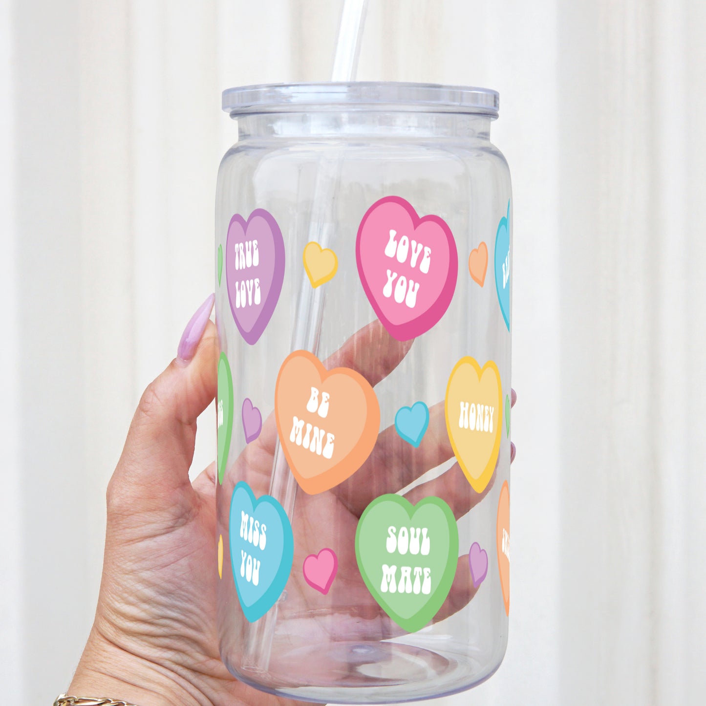 Candy Hearts 16oz Acrylic Plastic Cup with Clear Lid