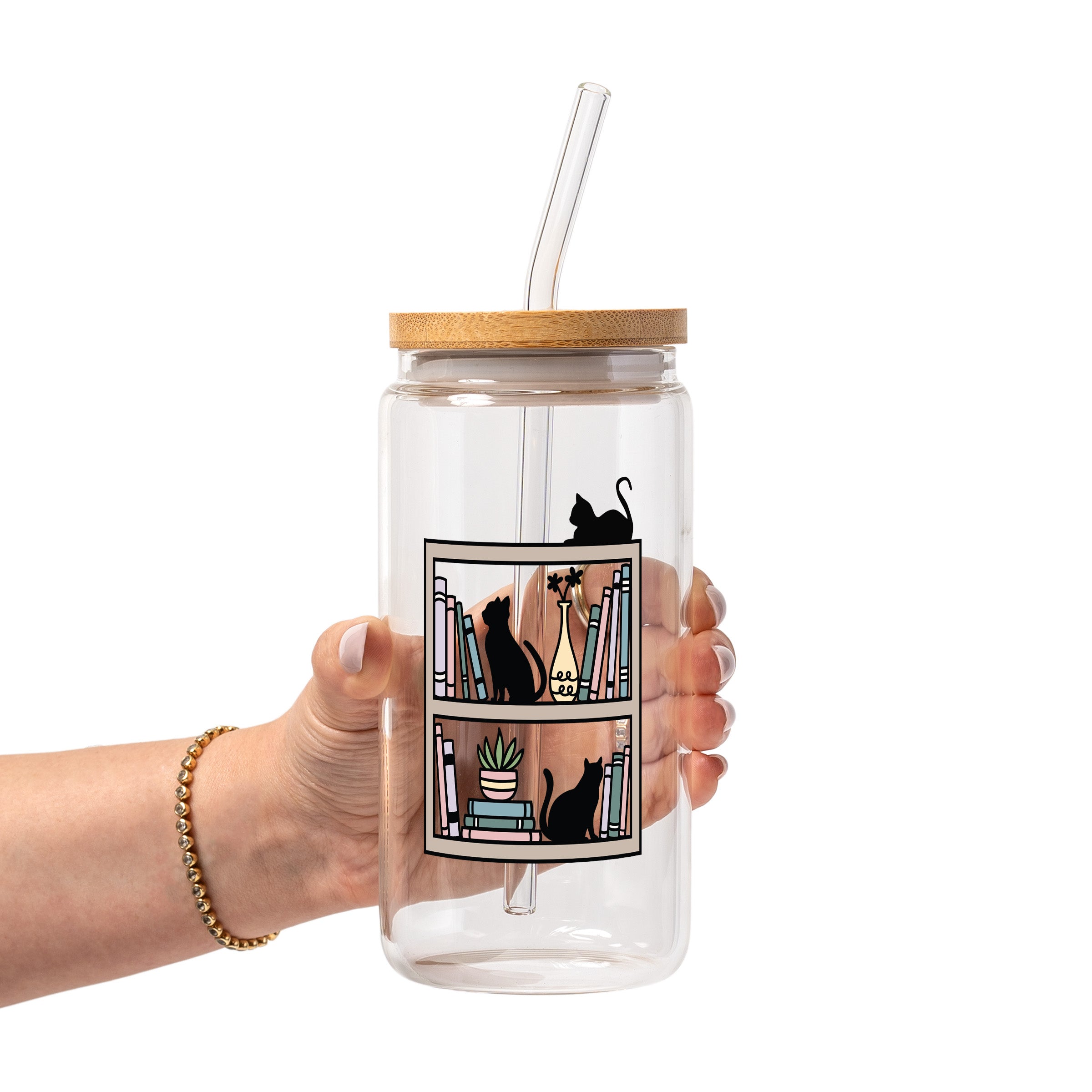 Shelf Cats Glass Cup, Mug & Tumbler with Lid and Straw