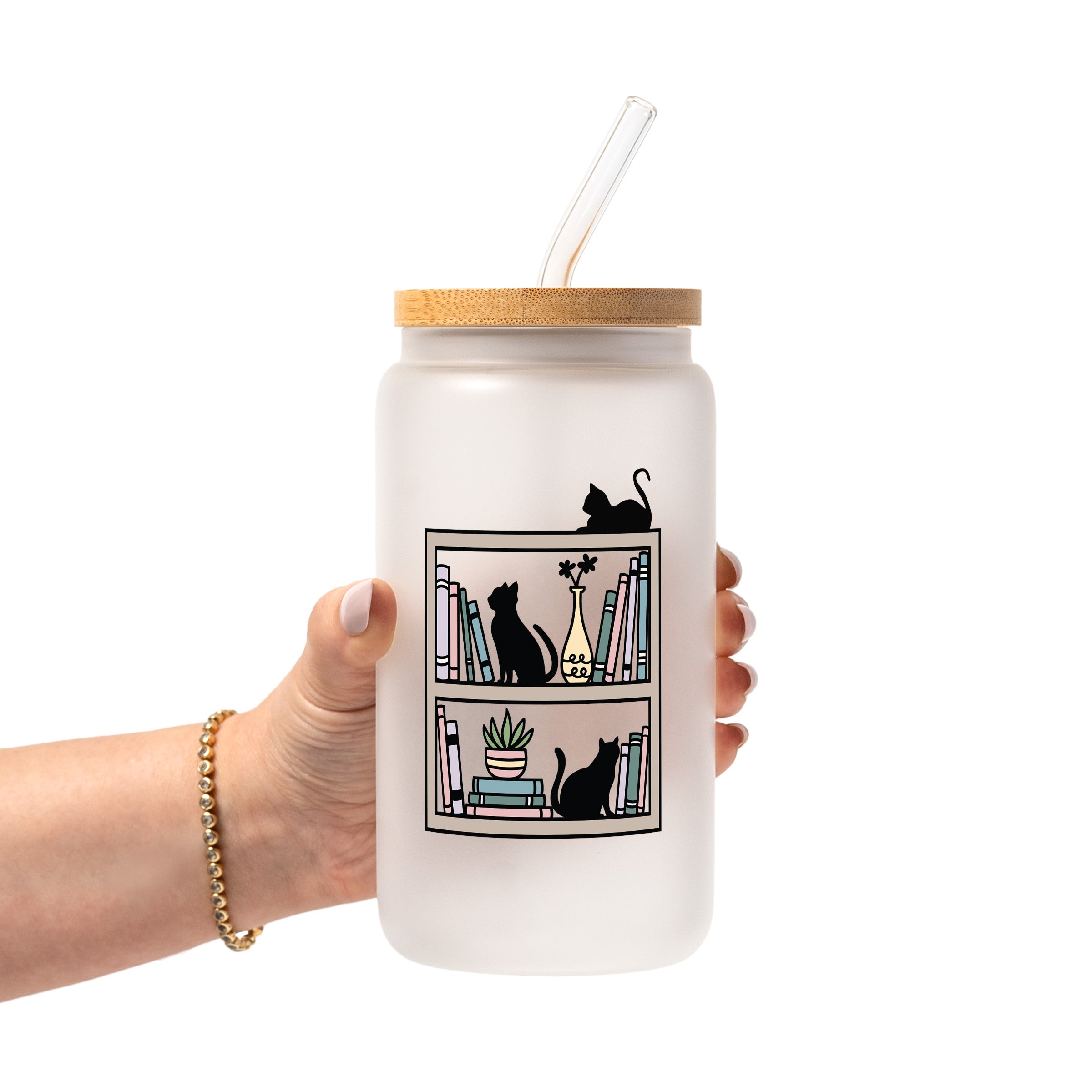 Shelf Cats Glass Cup, Mug & Tumbler with Lid and Straw