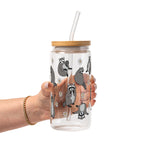 Coffee Loving Raccoon Glass Cup, Mug & Tumbler with Lid and Straw