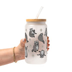 Coffee Loving Raccoon Glass Cup, Mug & Tumbler with Lid and Straw