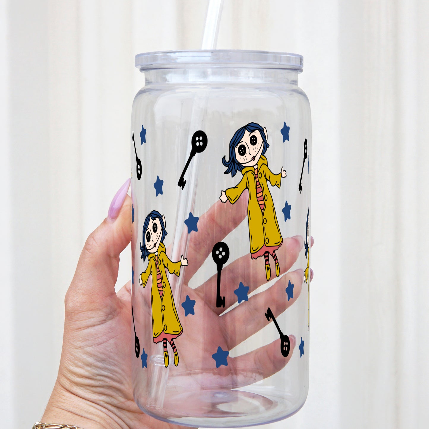 Button Doll 16oz Acrylic Plastic Cup with Clear Lid