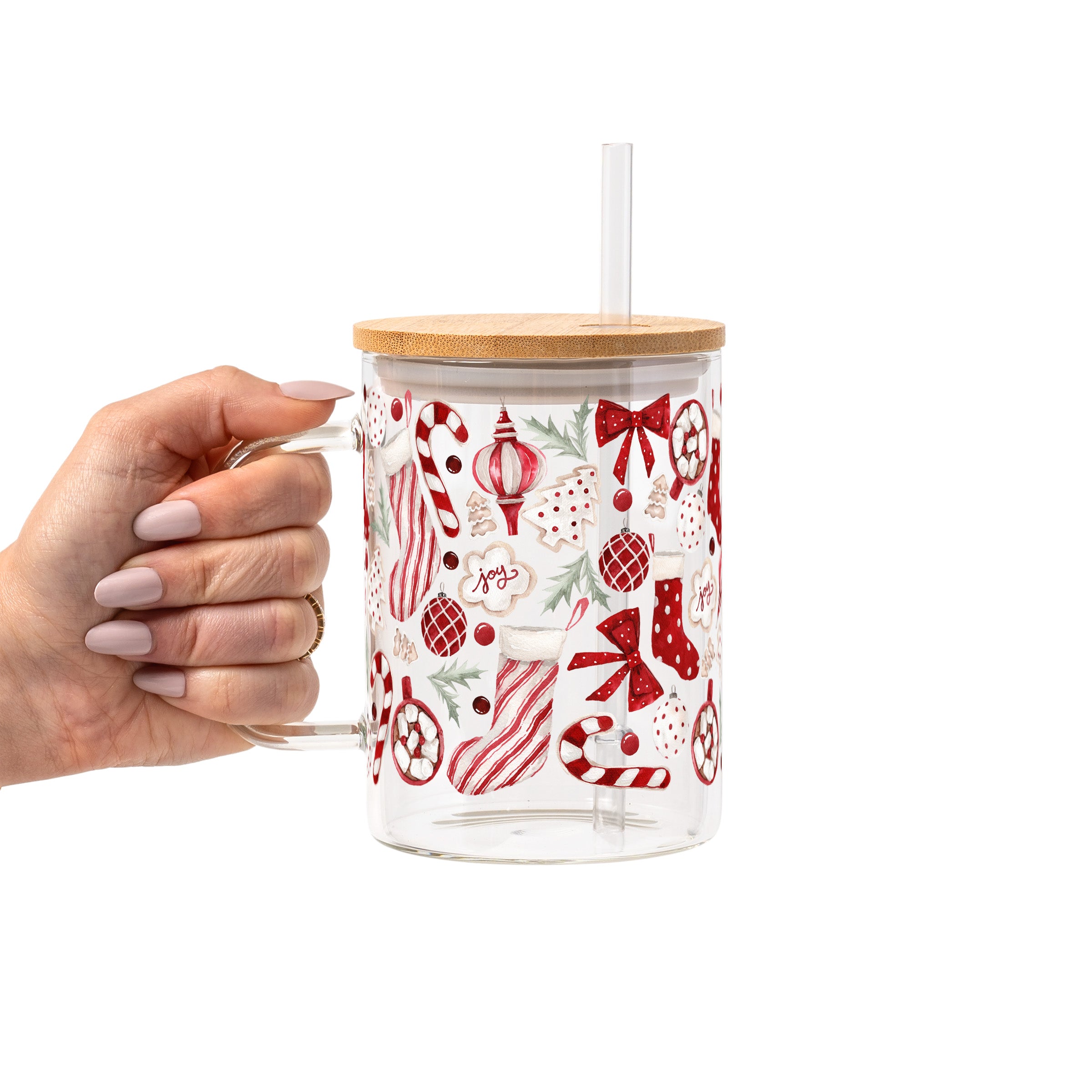 Cozy Christmas Glass Cup, Mug & Tumbler with Lid and Straw