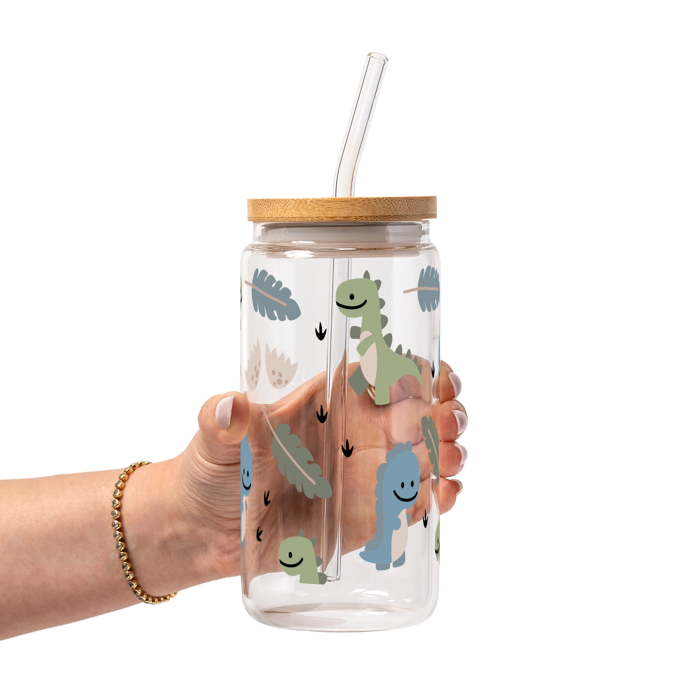 Tiny Dinos Glass Cup, Mug & Tumbler with Lid and Straw