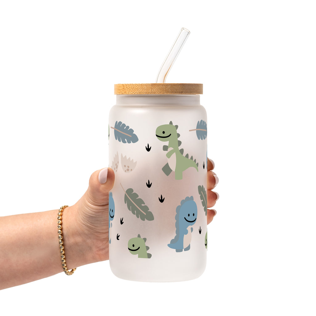 Tiny Dinos Glass Cup, Mug & Tumbler with Lid and Straw