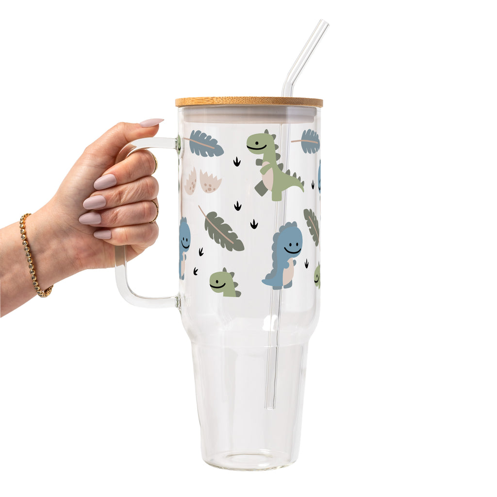 Tiny Dinos Glass Cup, Mug & Tumbler with Lid and Straw