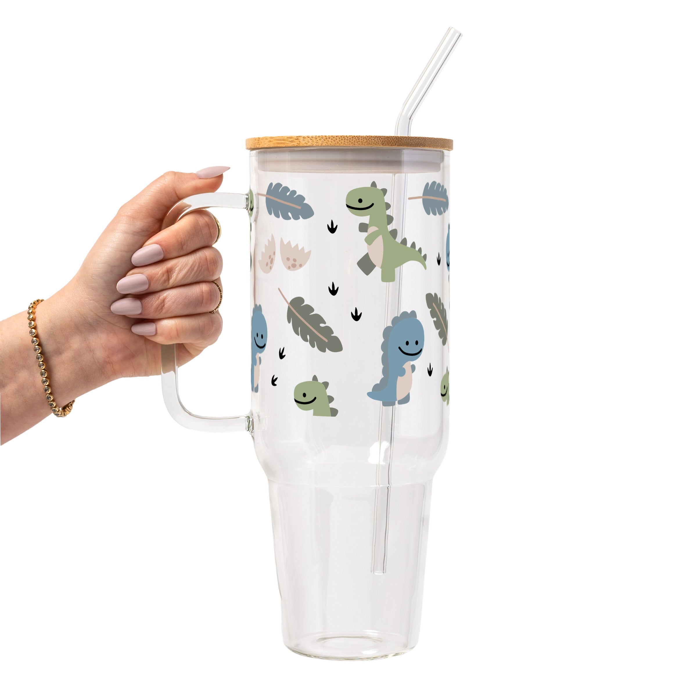 Tiny Dinos Glass Cup, Mug & Tumbler with Lid and Straw