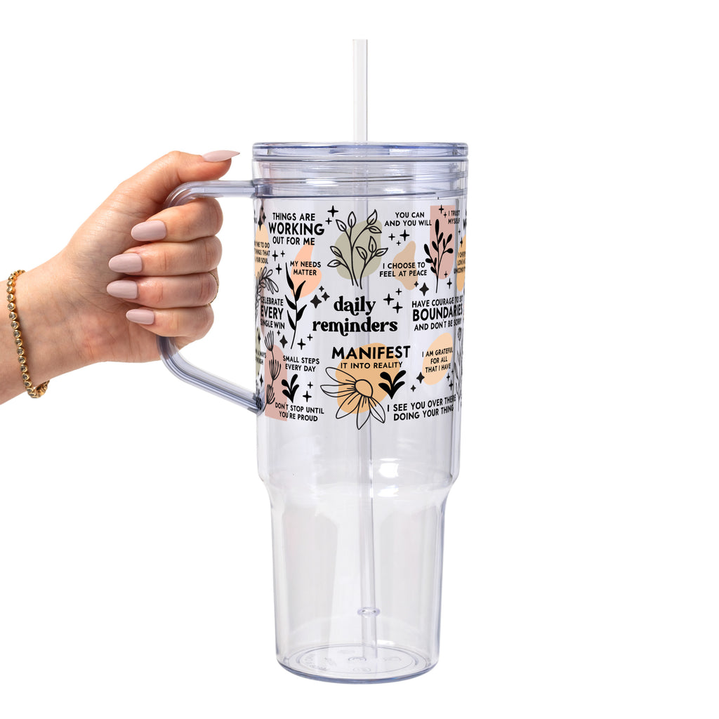 Daily Reminders Affirmations Glass Cup, Mug & Tumbler with Lid and Straw
