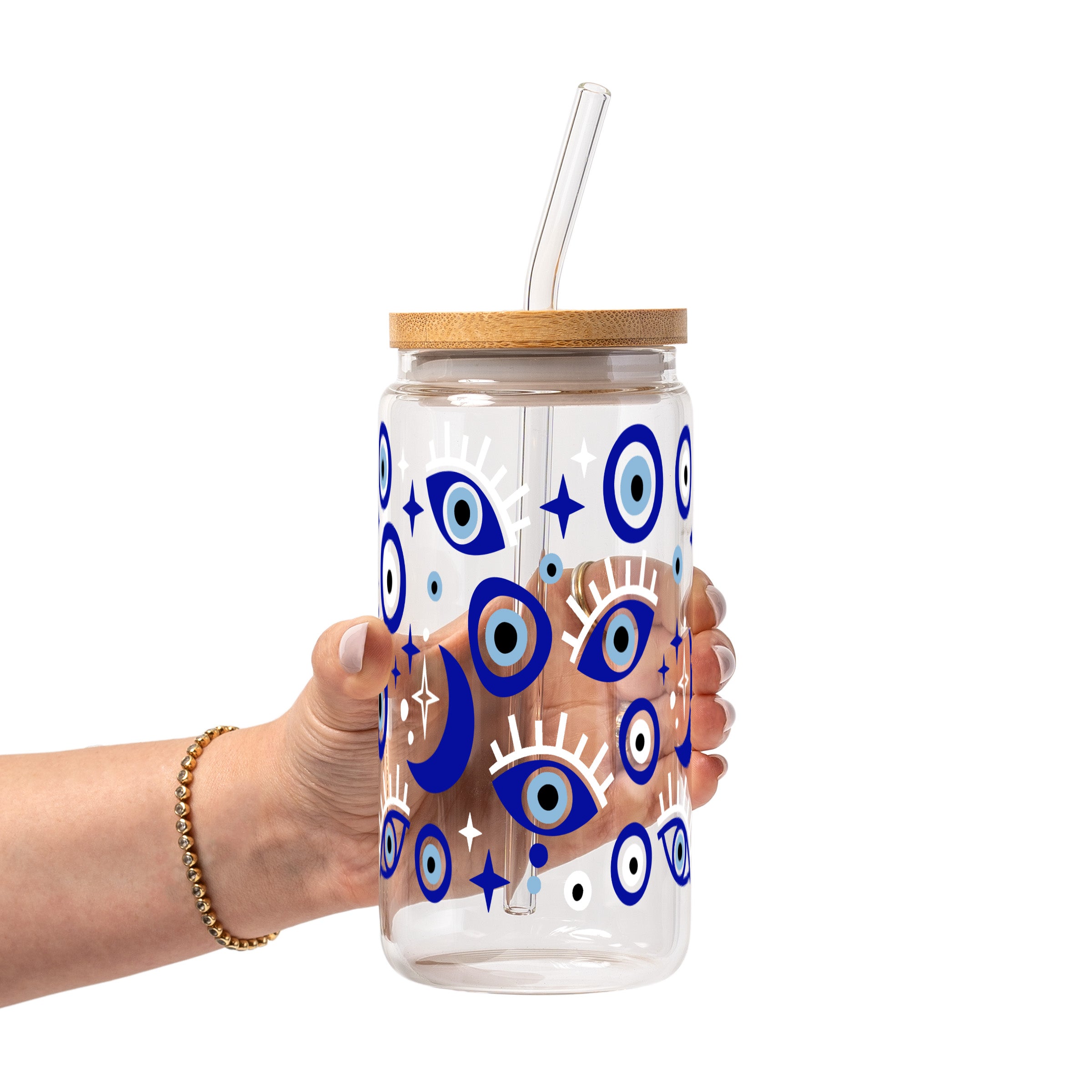 Evil Eye Glass Cup, Mug & Tumbler with Lid and Straw