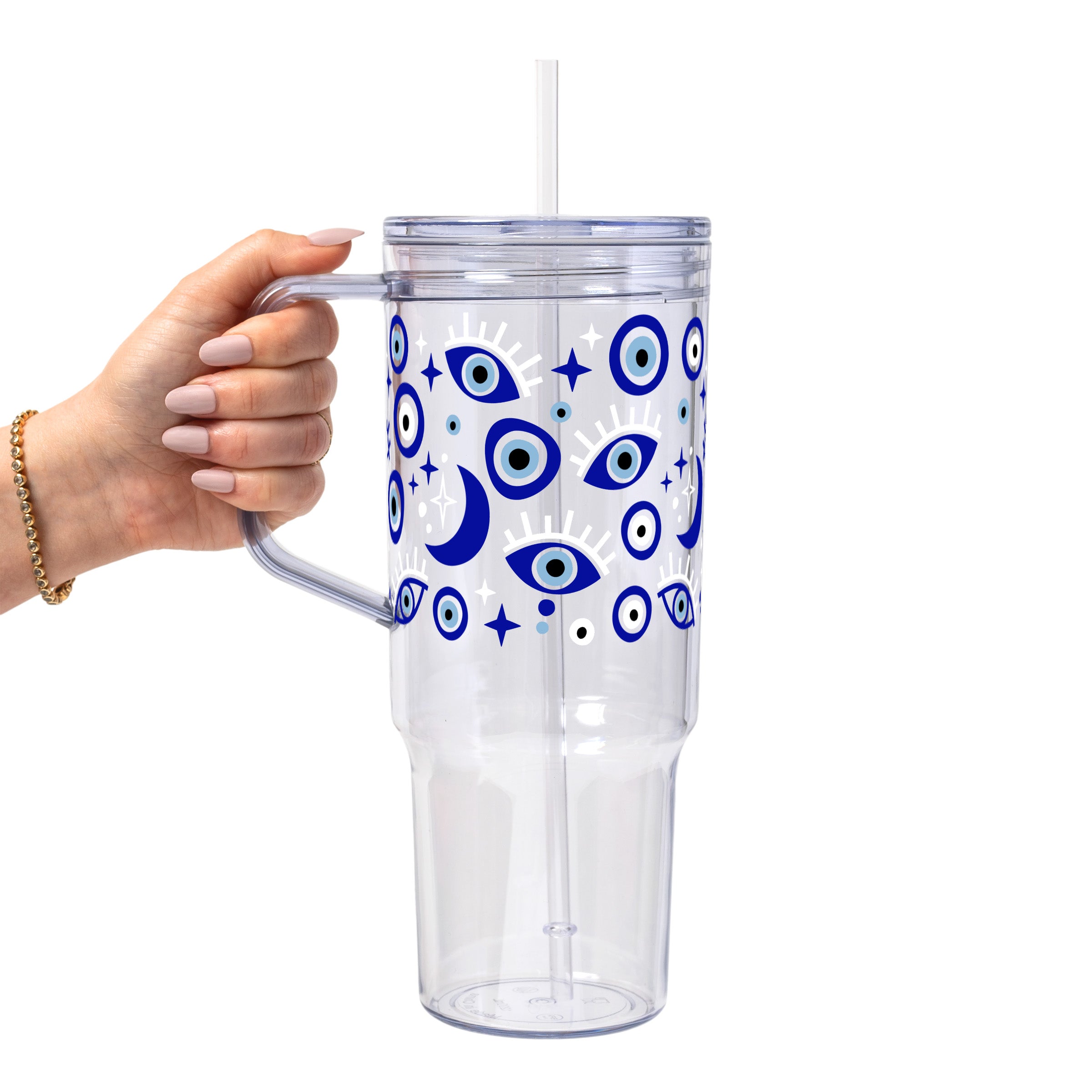 Evil Eye Glass Cup, Mug & Tumbler with Lid and Straw
