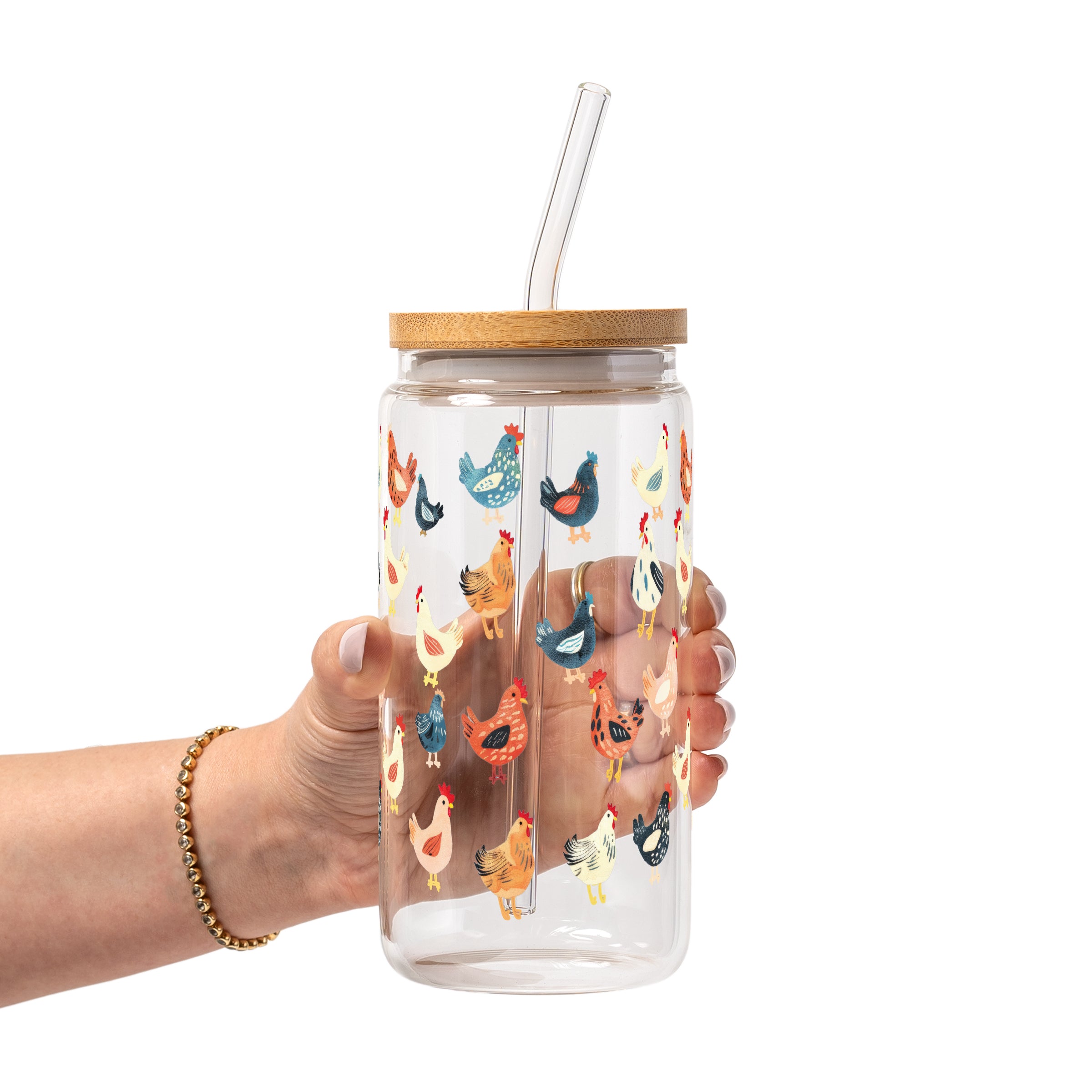 Chicken Mom Glass Cup, Mug & Tumbler with Lid and Straw