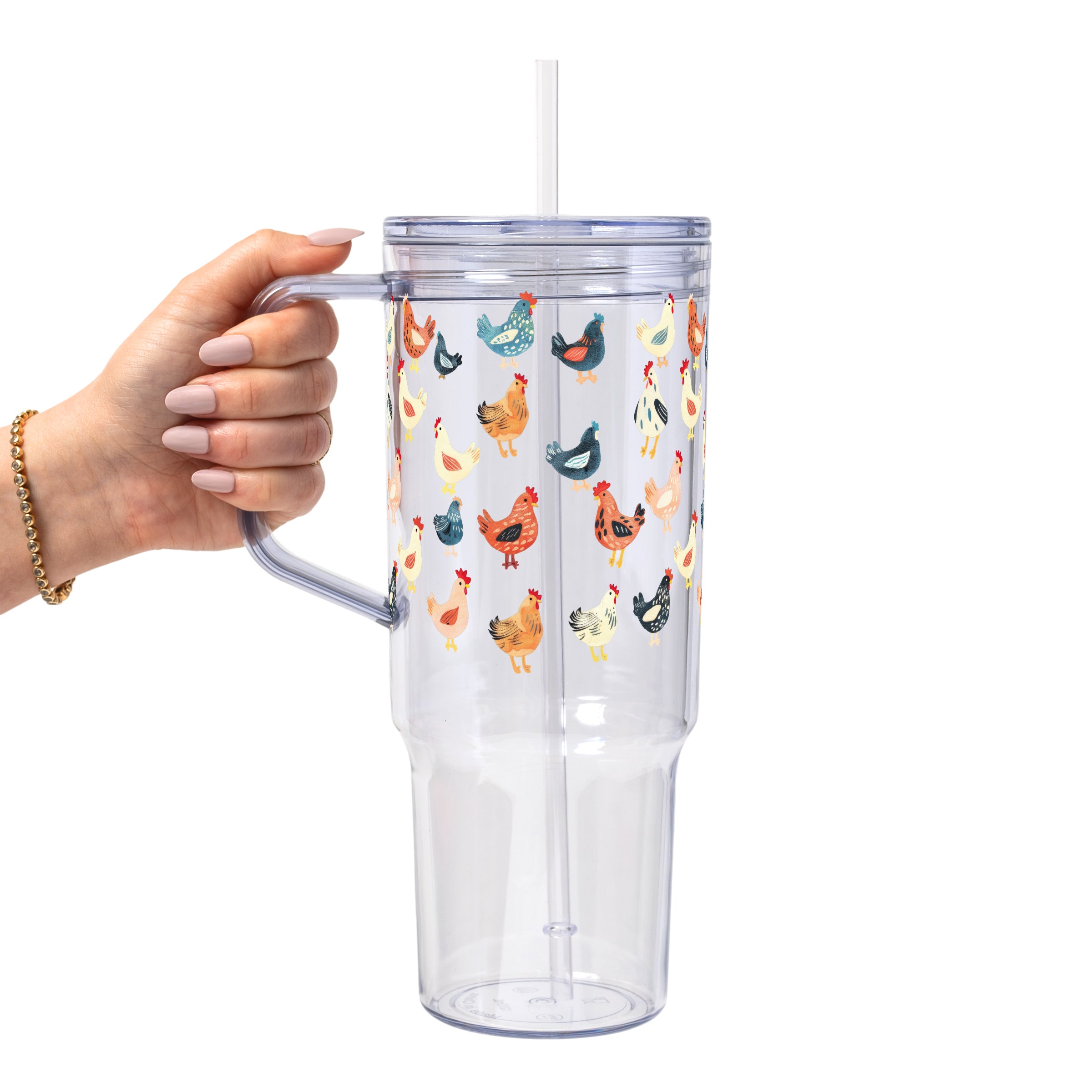 Chicken Mom Glass Cup, Mug & Tumbler with Lid and Straw