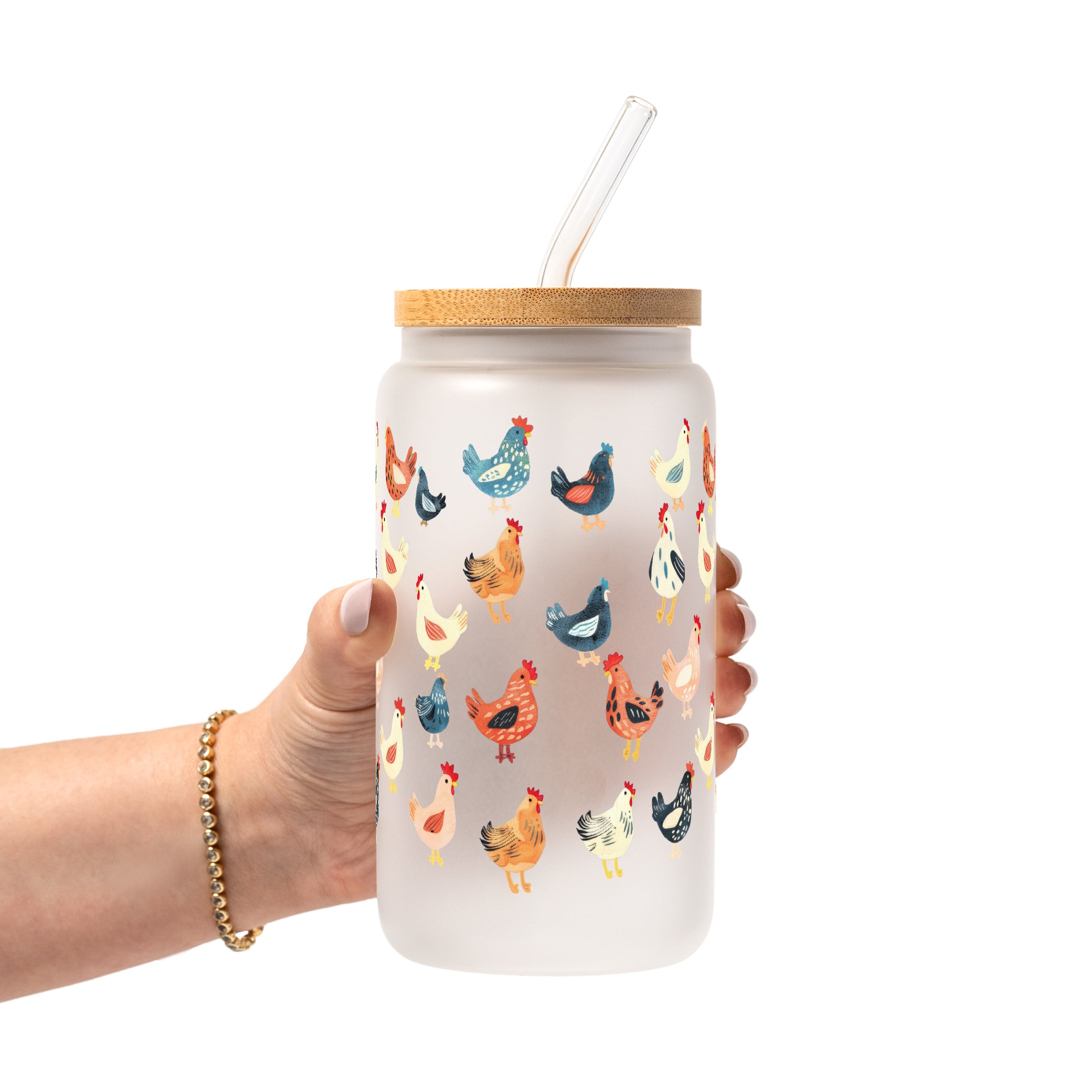 Chicken Mom Glass Cup, Mug & Tumbler with Lid and Straw