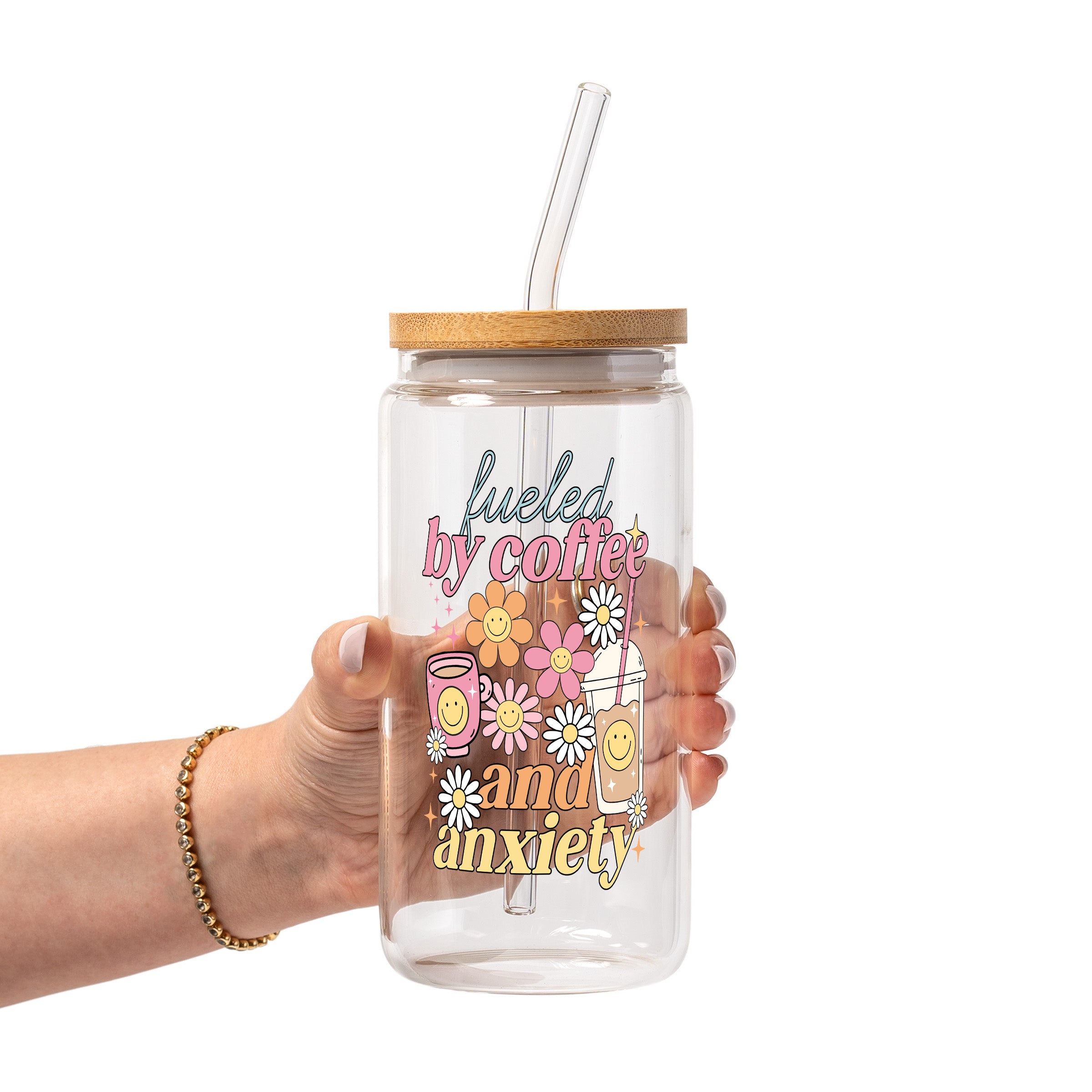 Iced Coffee Collection Glass Cup, Mug & Tumbler with Lid and Straw