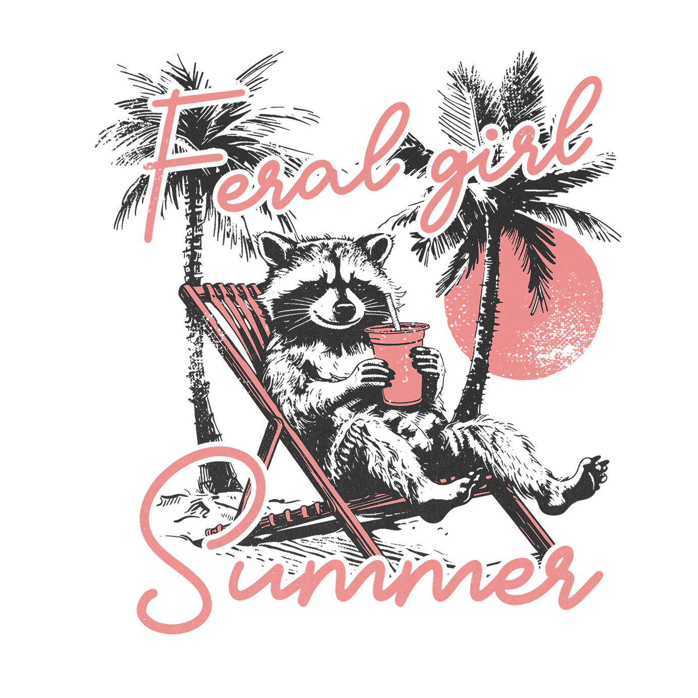 Feral Girl Summer Raccoon Glass Cup, Mug & Tumbler with Lid and Straw