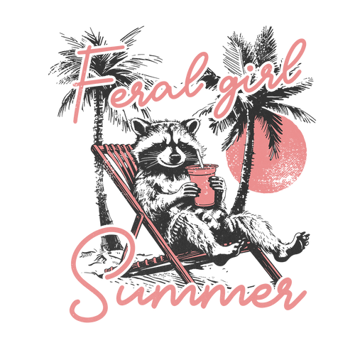 Feral Girl Summer Raccoon Glass Cup, Mug & Tumbler with Lid and Straw