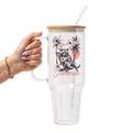 Feral Girl Summer Raccoon Glass Cup, Mug & Tumbler with Lid and Straw