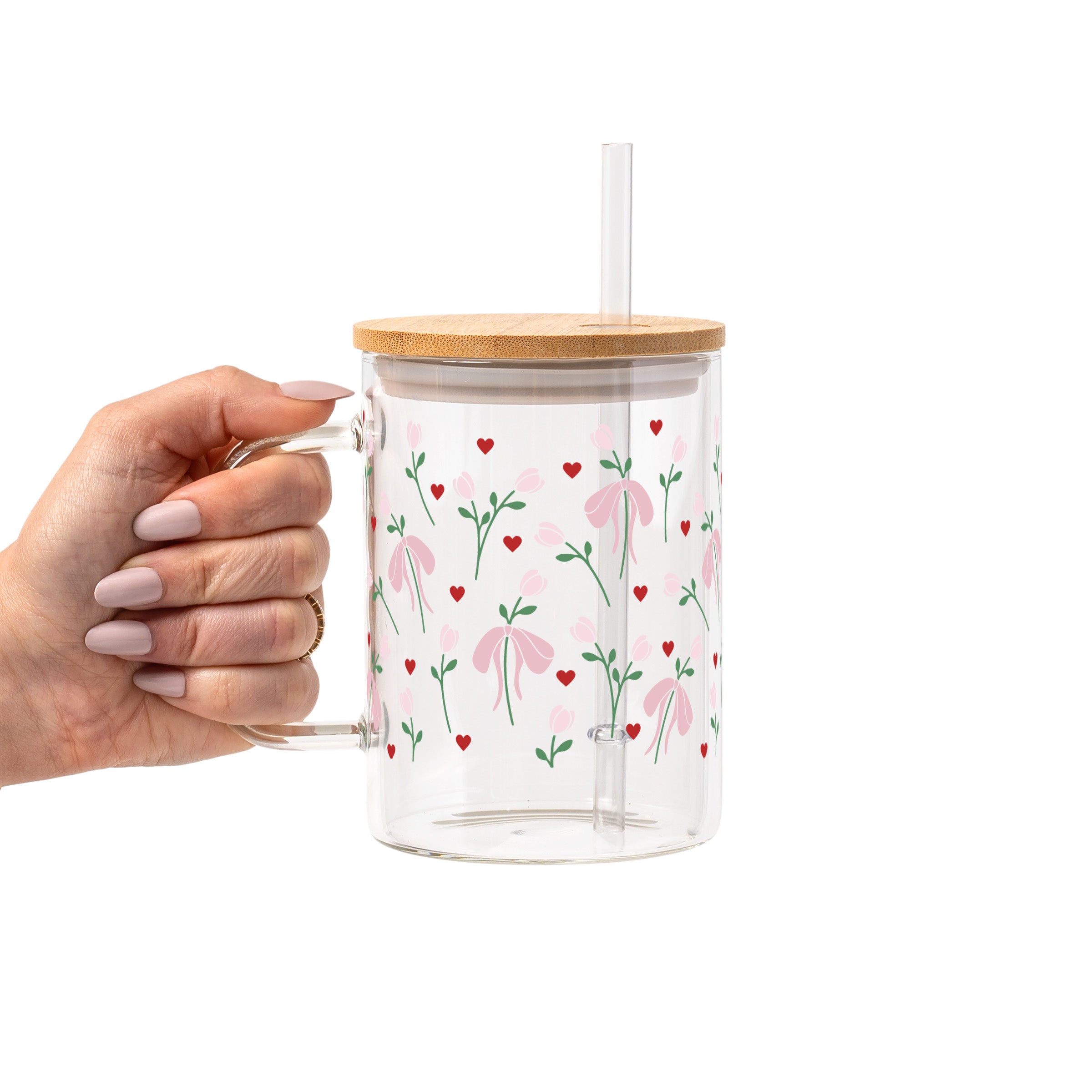 Coquette Pink Bow Glass Cup, Mug & Tumbler with Lid and Straw