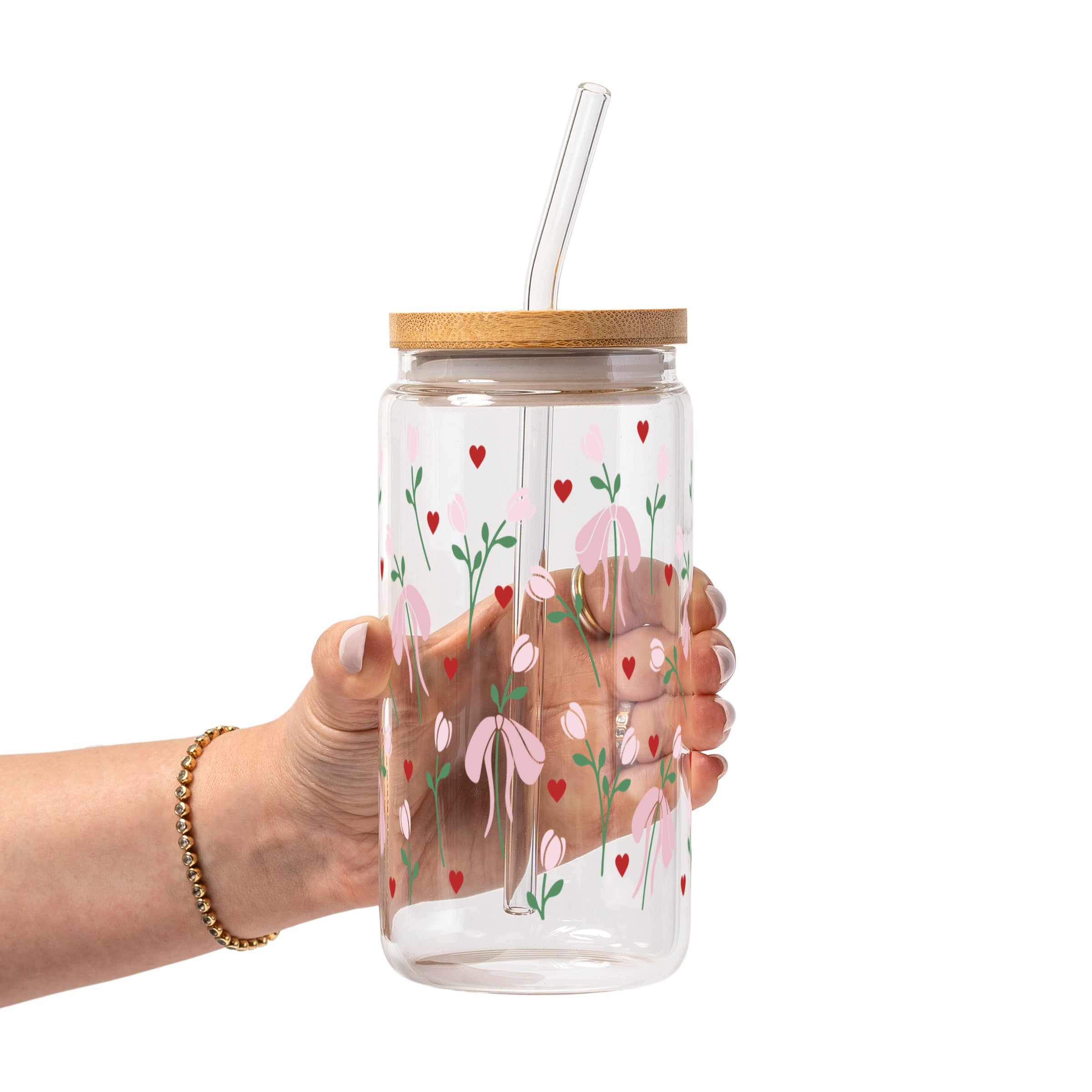 Coquette Pink Bow Glass Cup, Mug & Tumbler with Lid and Straw