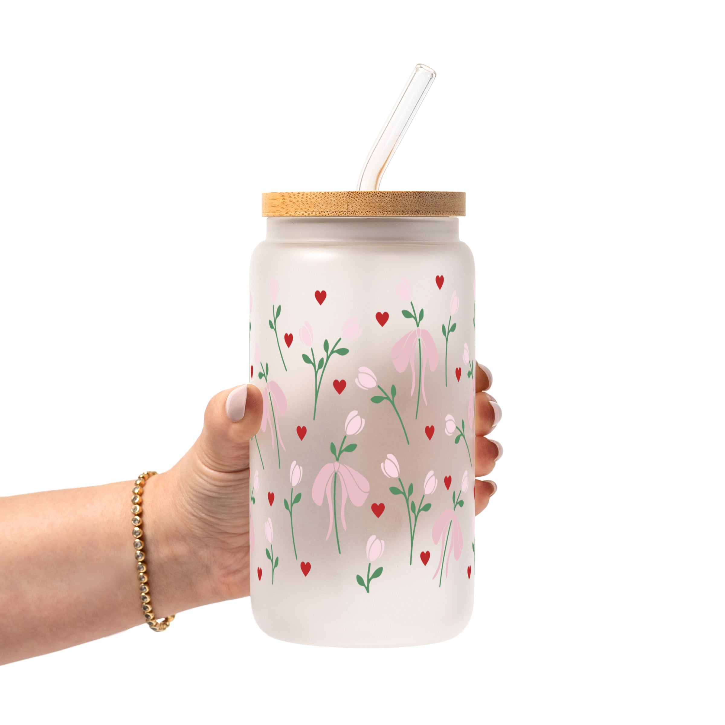 Coquette Pink Bow Glass Cup, Mug & Tumbler with Lid and Straw