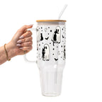 Ghost Holding Cats Glass Cup, Mug & Tumbler with Lid and Straw