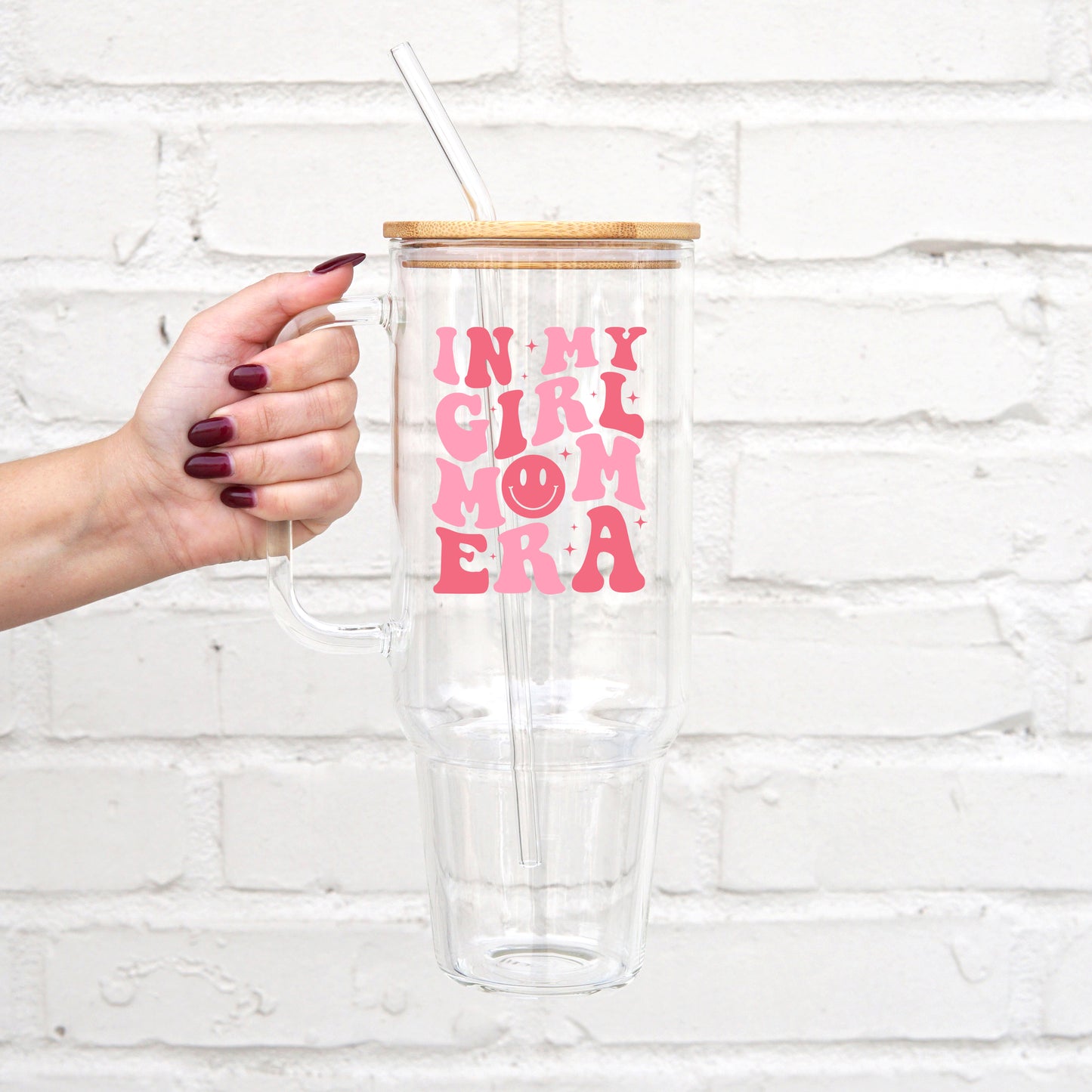 Girl Mom Era 40oz Glass Tumbler With Lid and Straw