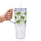 Christmas Green Fur Bows Glass Cup, Mug & Tumbler with Lid and Straw