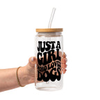 Just a Girl Who Loves Dogs Glass Cup, Mug & Tumbler with Lid and Straw