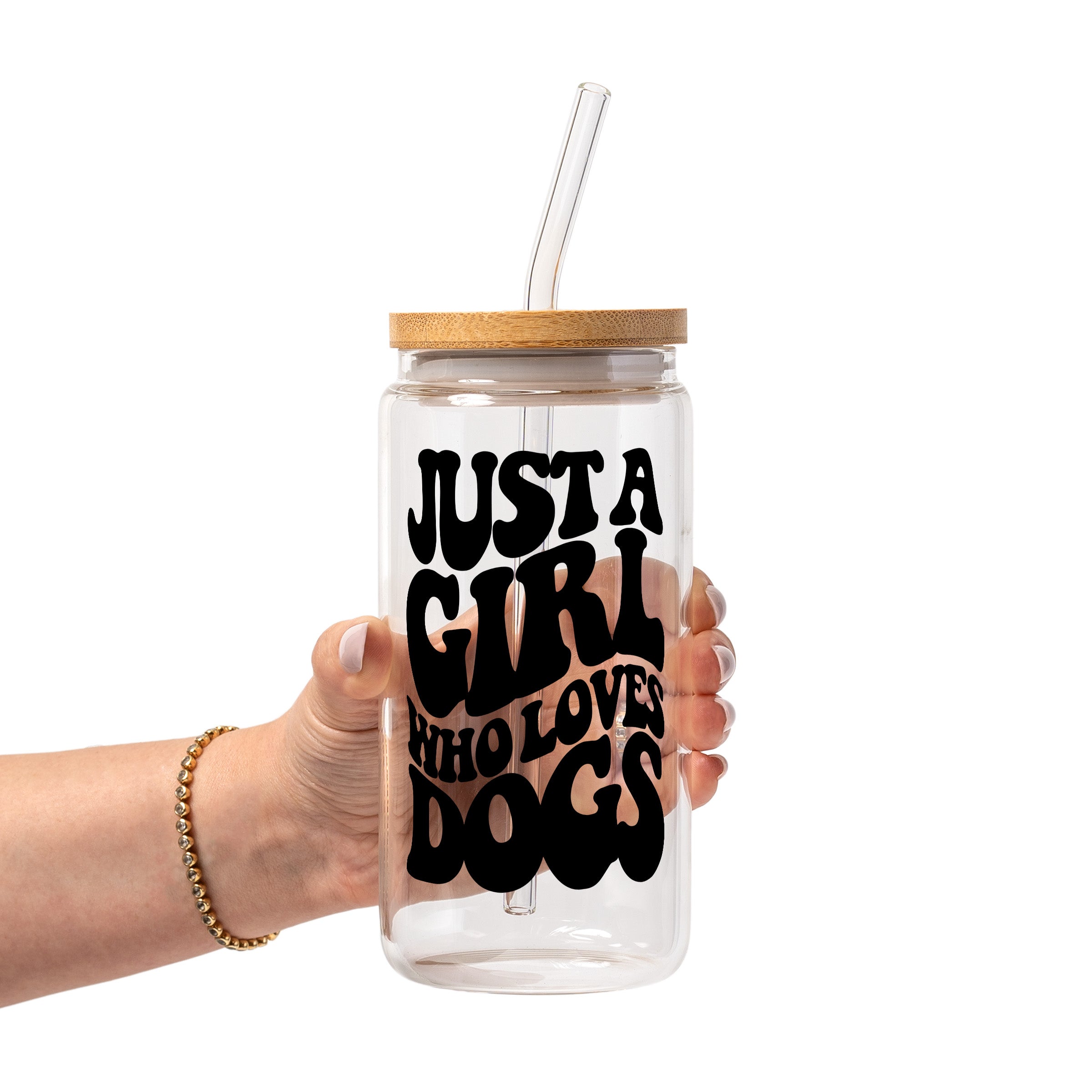 Just a Girl Who Loves Dogs Glass Cup, Mug & Tumbler with Lid and Straw