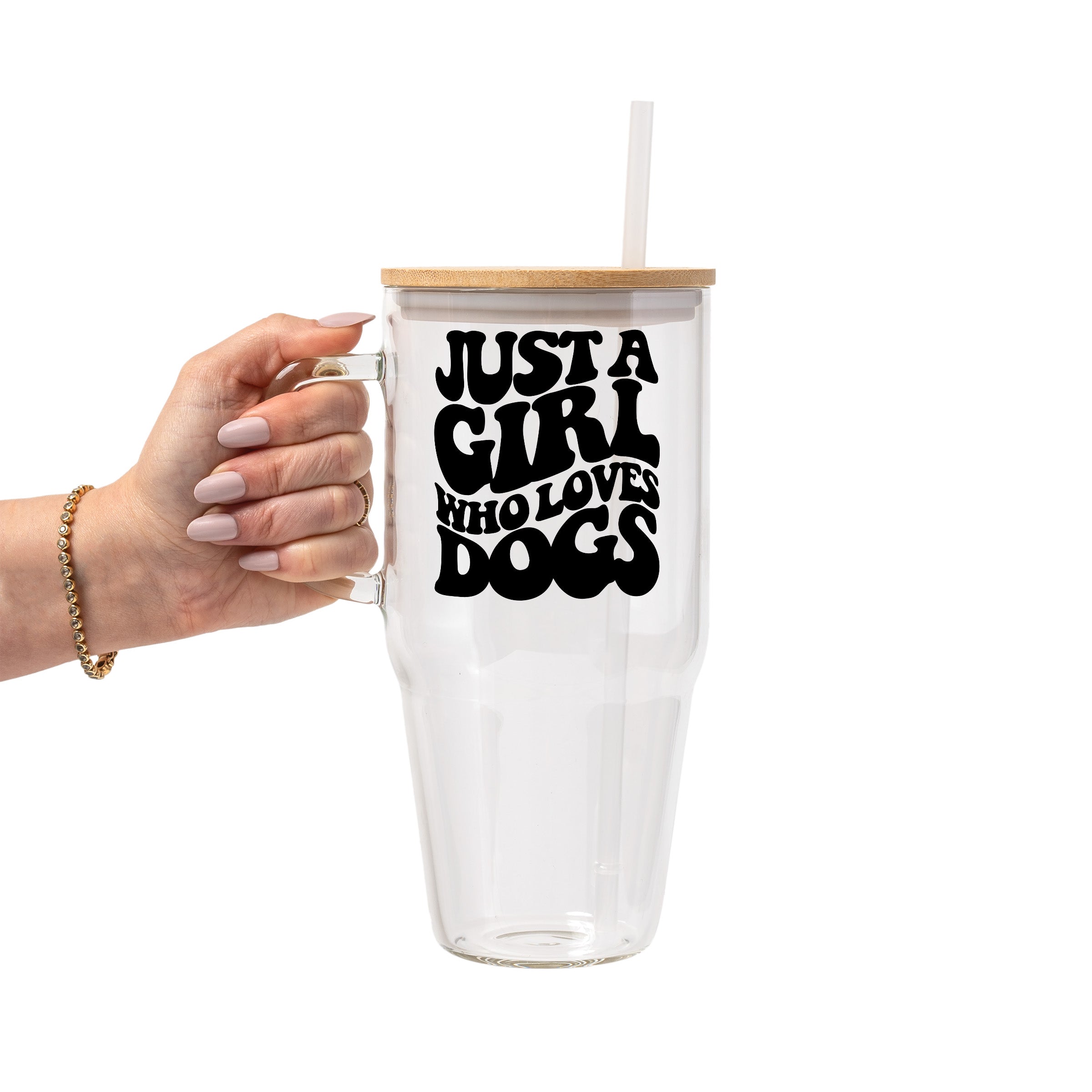 Just a Girl Who Loves Dogs Glass Cup, Mug & Tumbler with Lid and Straw