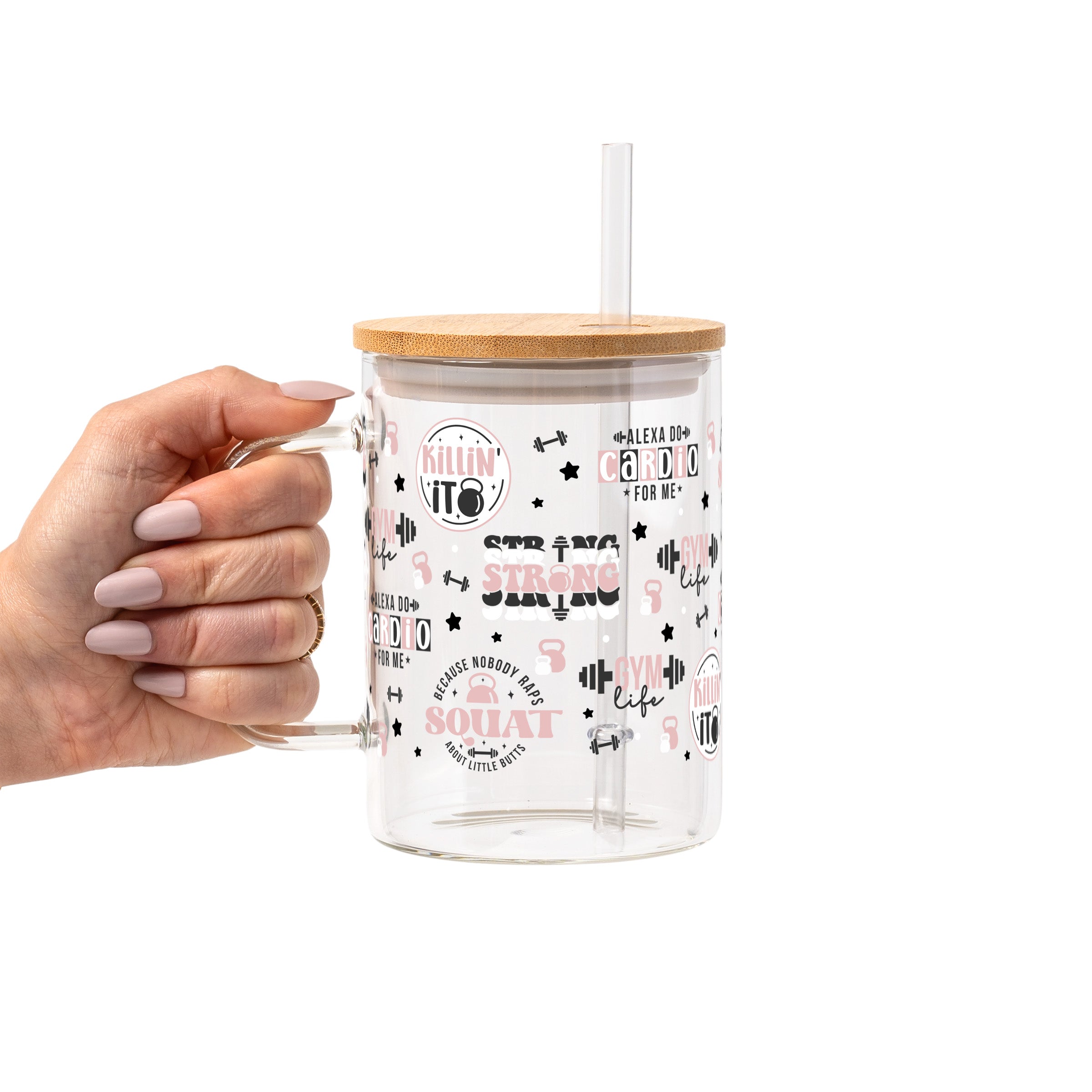 Gym Girl Glass Cup, Mug & Tumbler with Lid and Straw