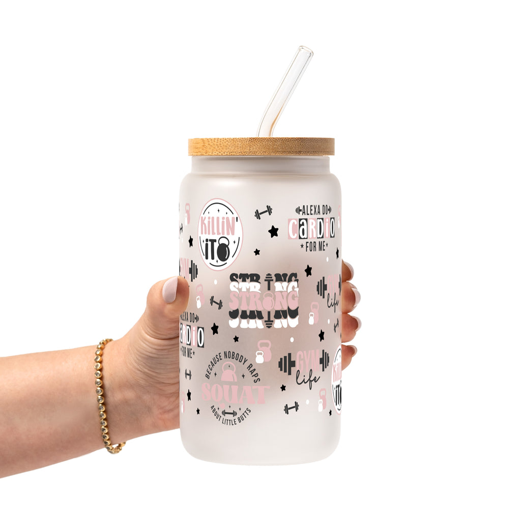 Gym Girl Glass Cup, Mug & Tumbler with Lid and Straw