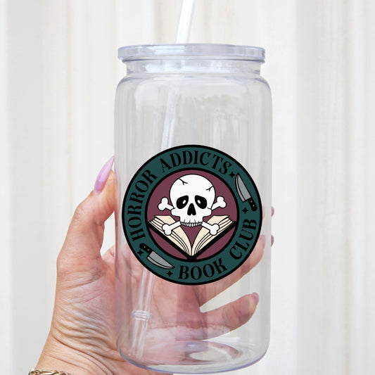 Horror Addicts Book Club 16oz Acrylic Plastic Cup with Clear Lid