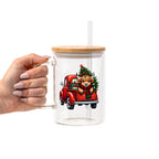 Highland Cow Christmas Truck Glass Cup, Mug & Tumbler with Lid and Straw