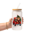 Highland Cow Christmas Truck Glass Cup, Mug & Tumbler with Lid and Straw