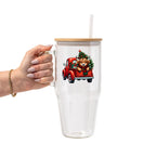 Highland Cow Christmas Truck Glass Cup, Mug & Tumbler with Lid and Straw