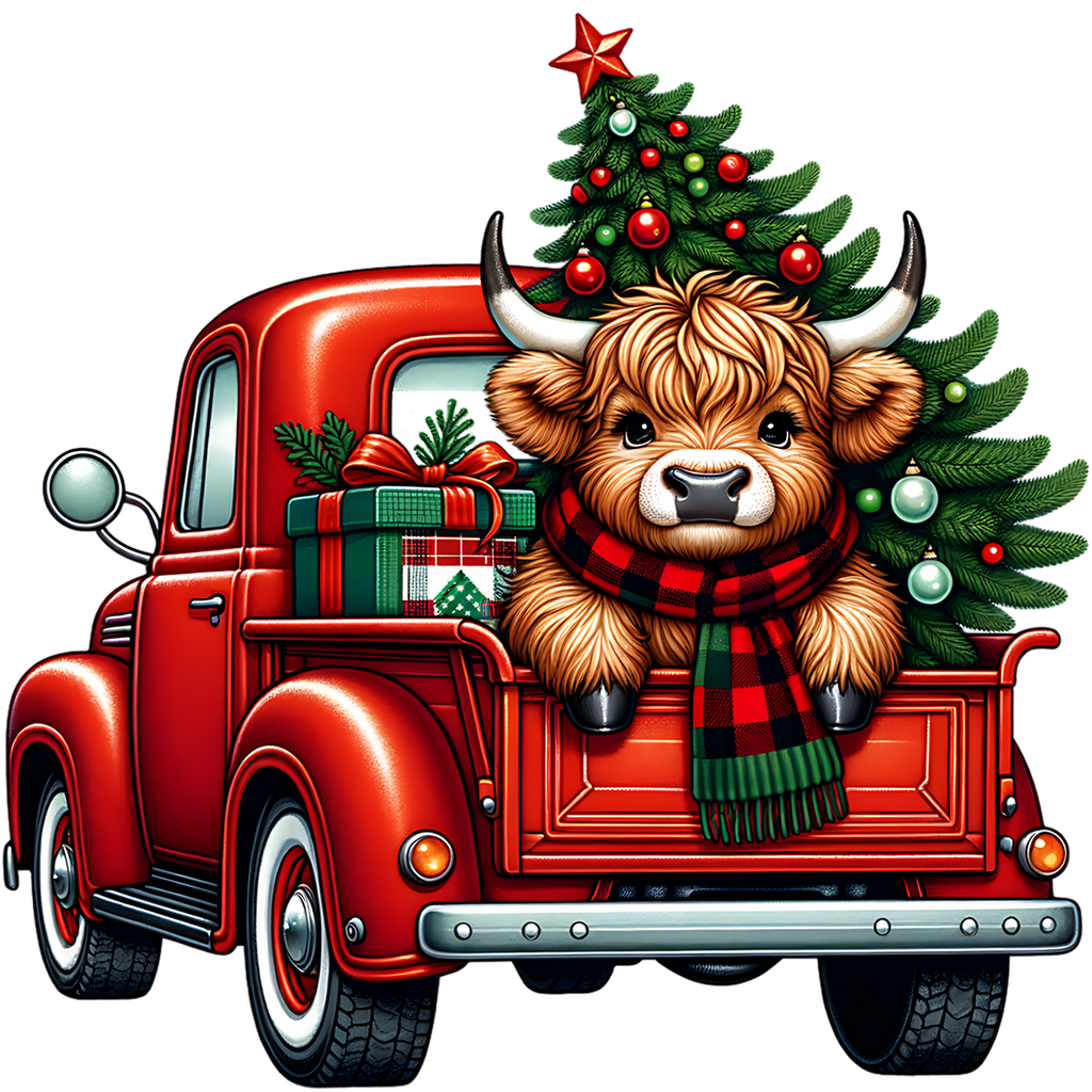 Highland Cow Christmas Truck Glass Cup, Mug & Tumbler with Lid and Straw