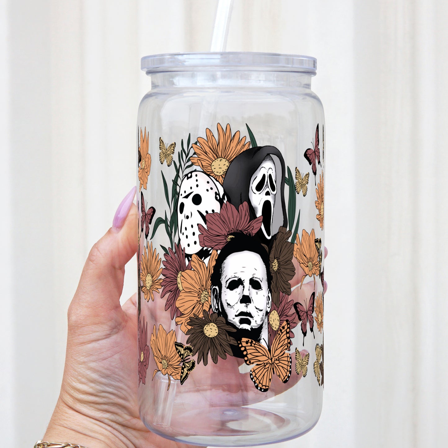 Horror Movie Trio 16oz Acrylic Plastic Cup with Clear Lid