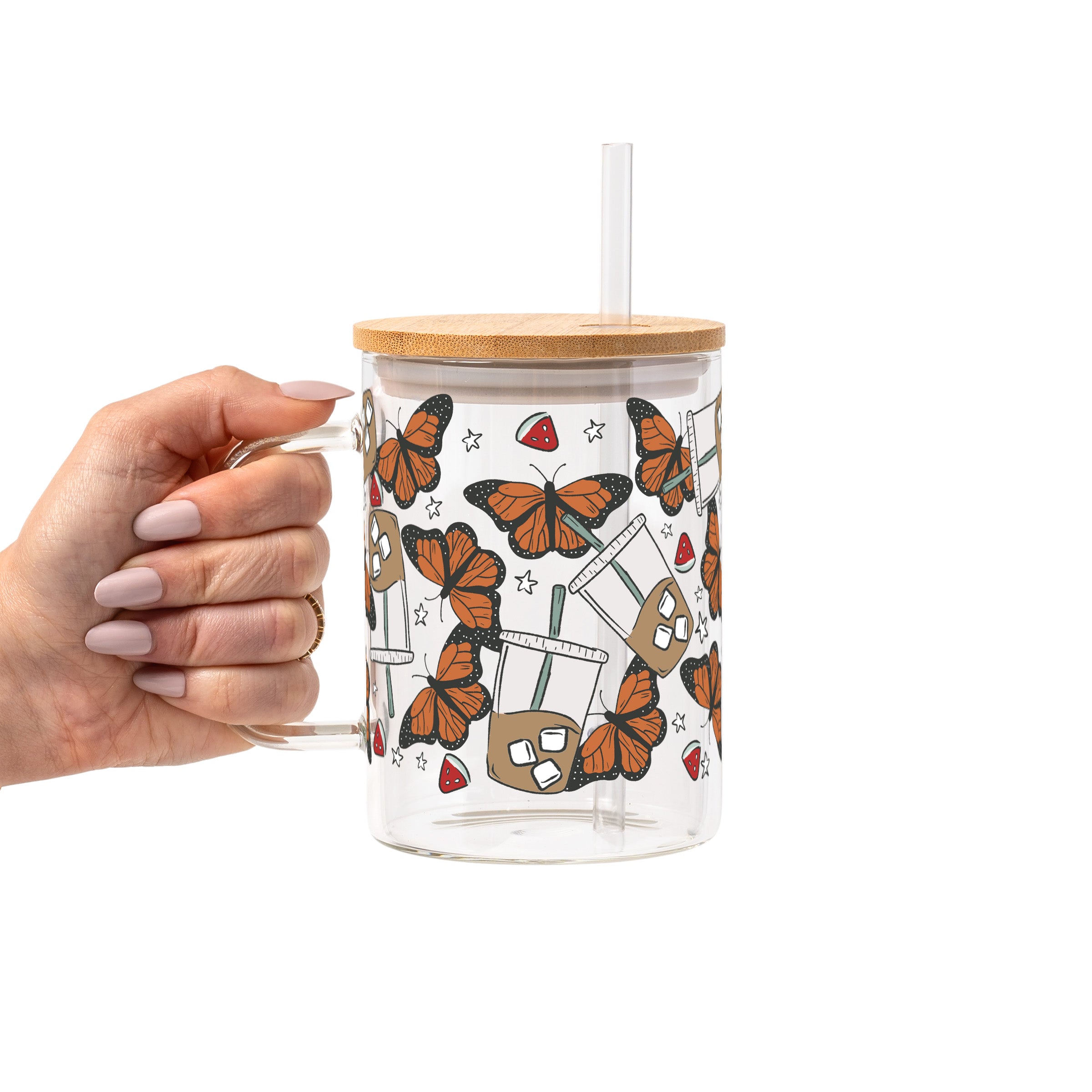 Spring Butterfly Aesthetic Glass Cup, Mug & Tumbler with Lid and Straw