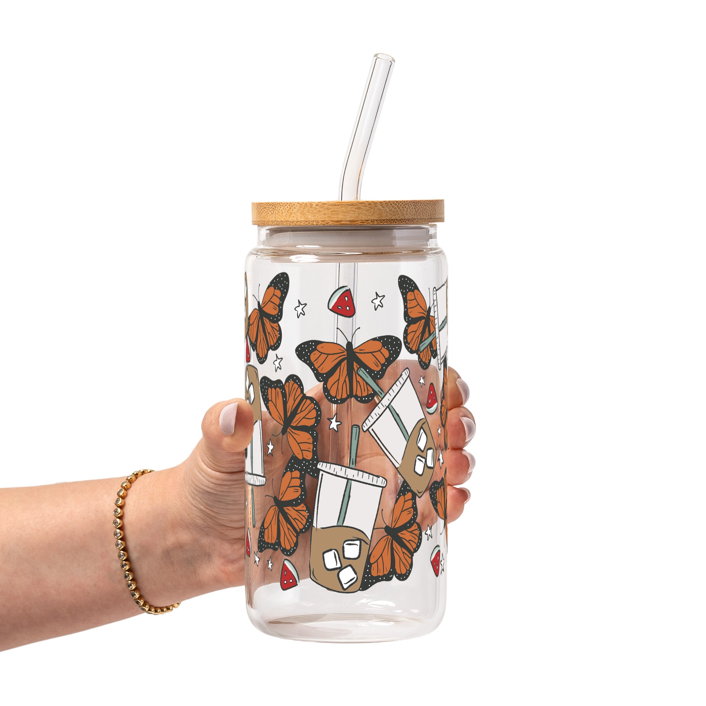 Spring Butterfly Aesthetic Glass Cup, Mug & Tumbler with Lid and Straw