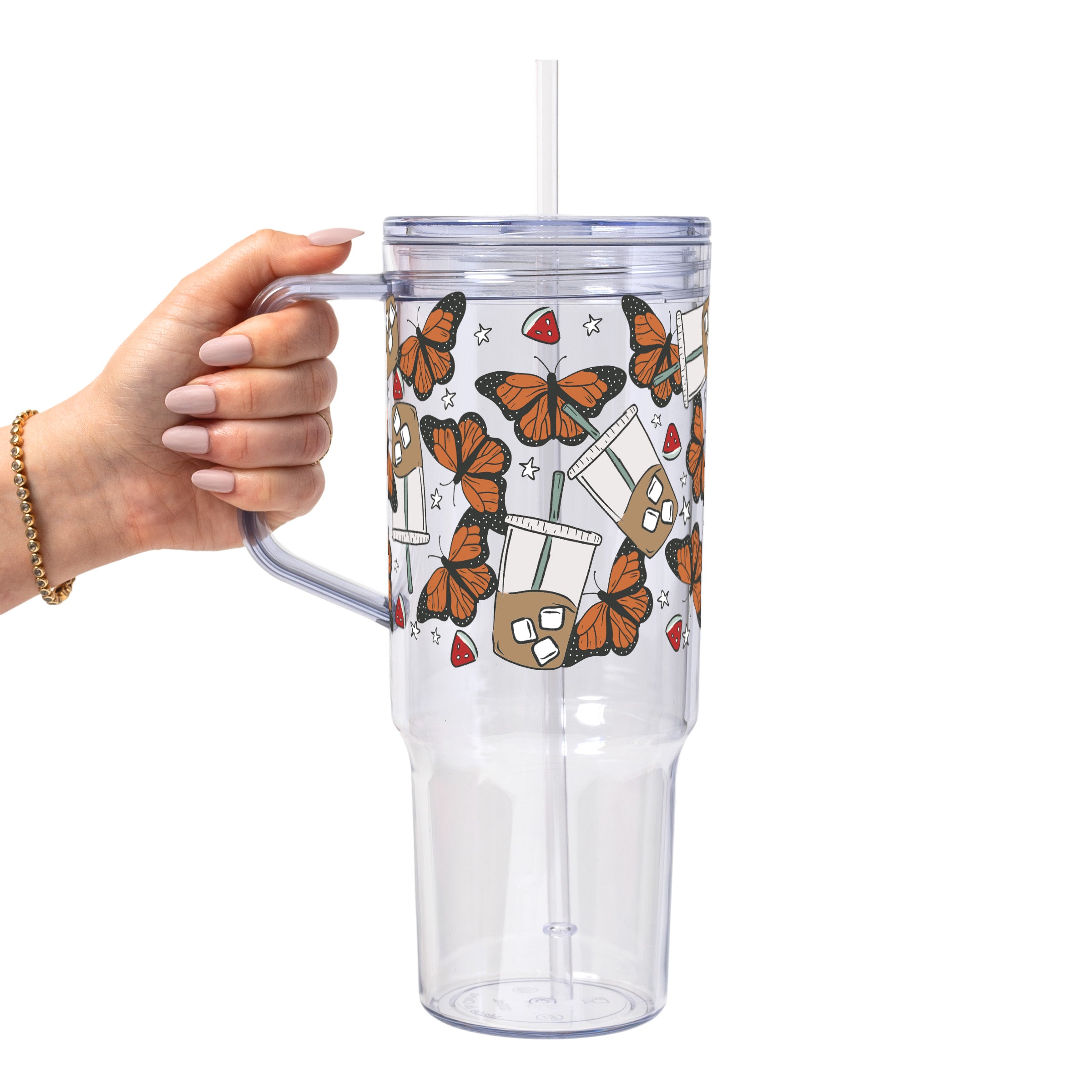 Spring Butterfly Aesthetic Glass Cup, Mug & Tumbler with Lid and Straw