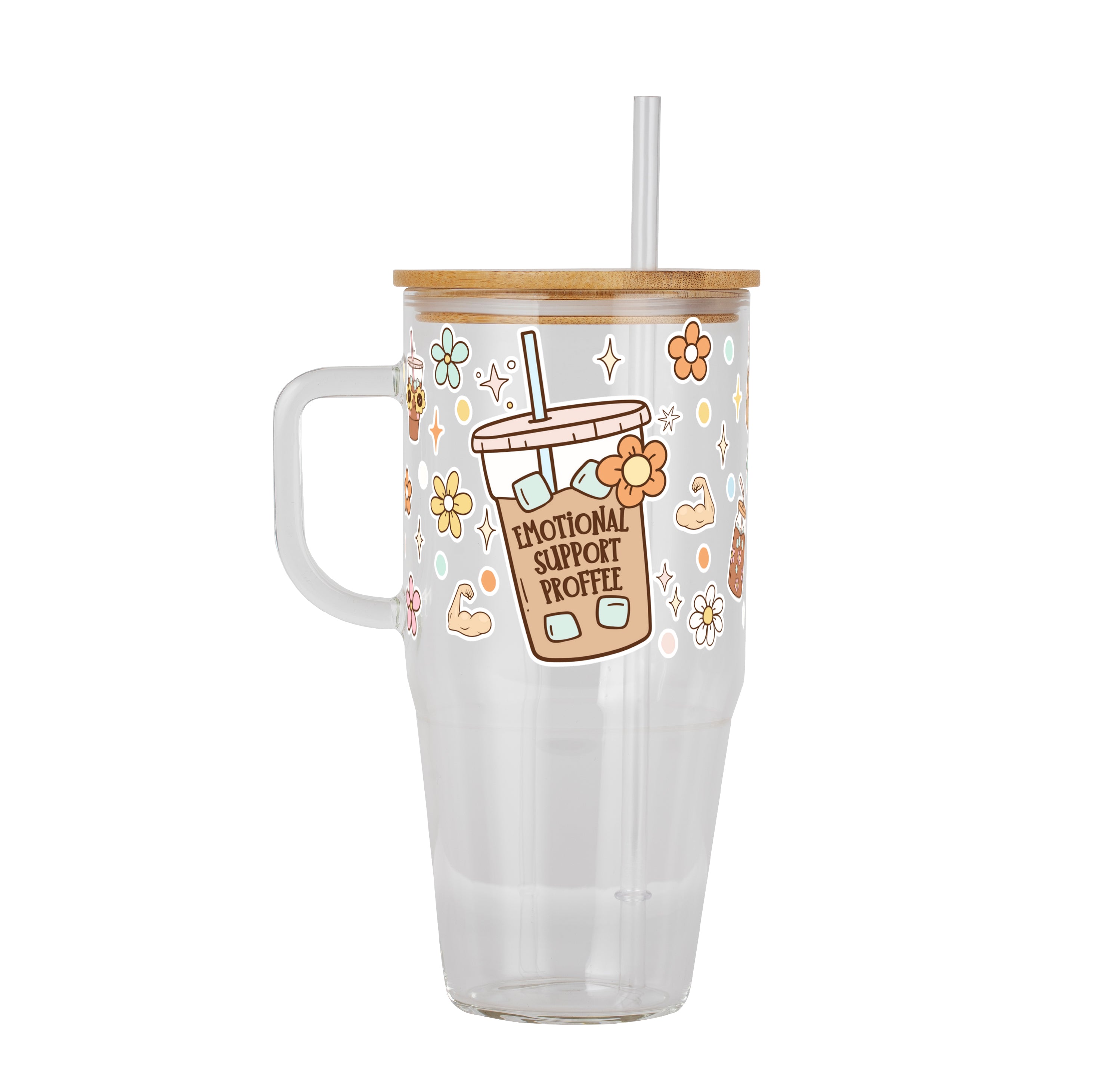 Emotional Support Jenna Bestie Glass Cup, Mug & Tumbler with Lid and Straw