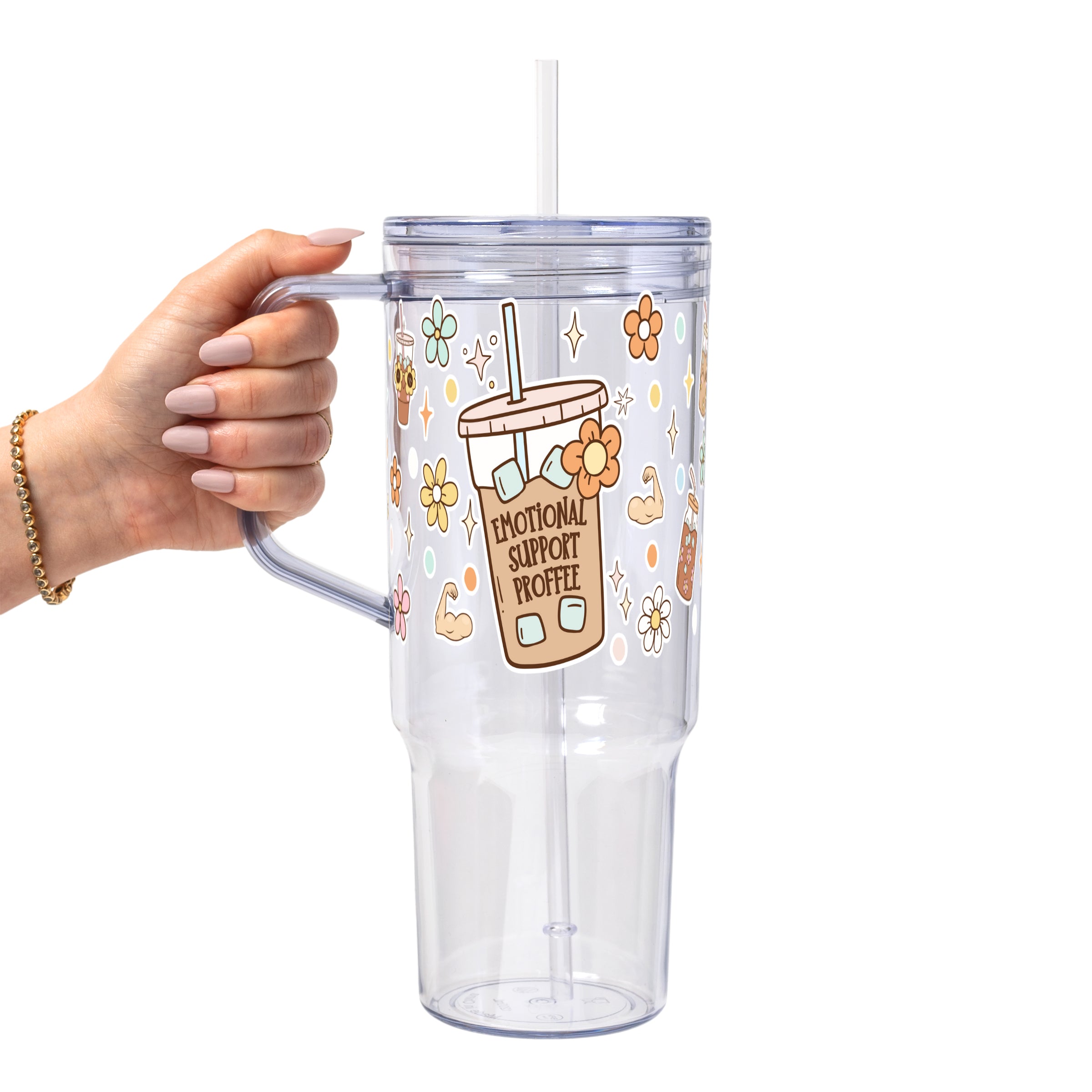 Emotional Support Jenna Bestie Glass Cup, Mug & Tumbler with Lid and Straw