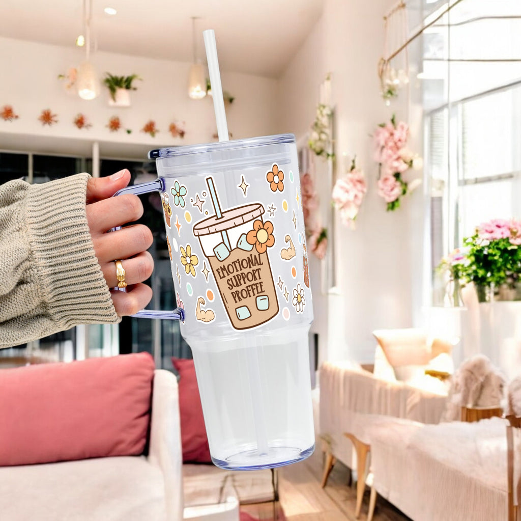 Emotional Support Jenna Bestie Glass Cup, Mug & Tumbler with Lid and Straw