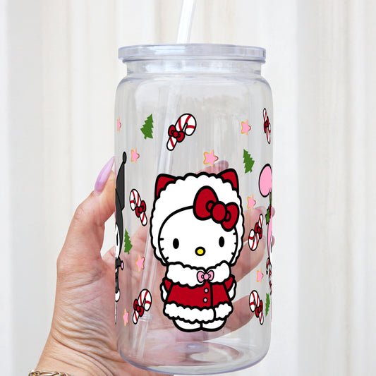 Christmas Kitty Friends Sanrio 16oz Acrylic Plastic Cup with Clear Lid