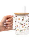 Daisy Ladybug Floral Glass Cup, Mug & Tumbler with Lid and Straw