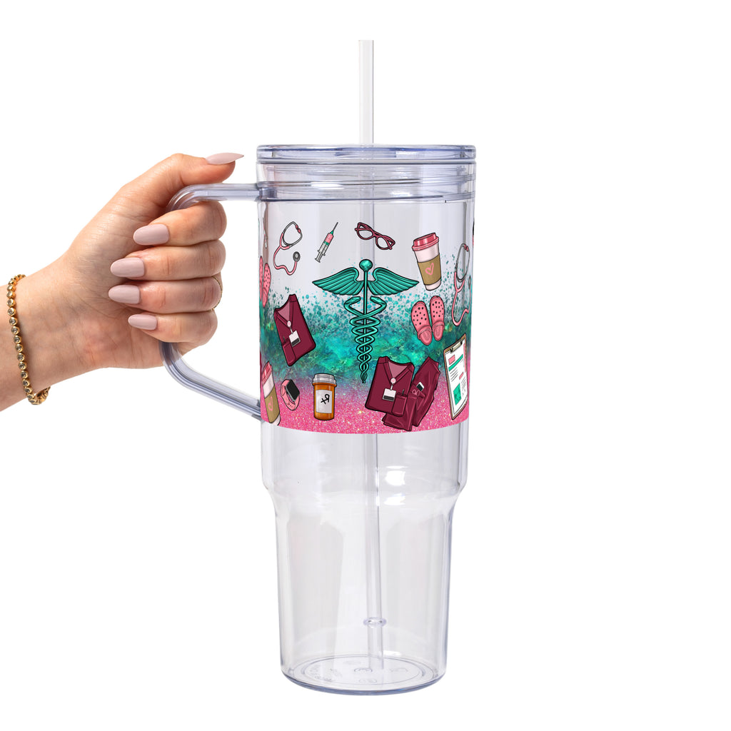 Sips & Scrubs Medical Glass Cup, Mug & Tumbler with Lid and Straw