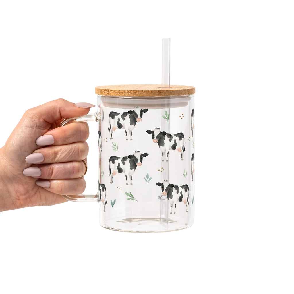 Cow Print Glass Cup, Mug & Tumbler with Lid and Straw