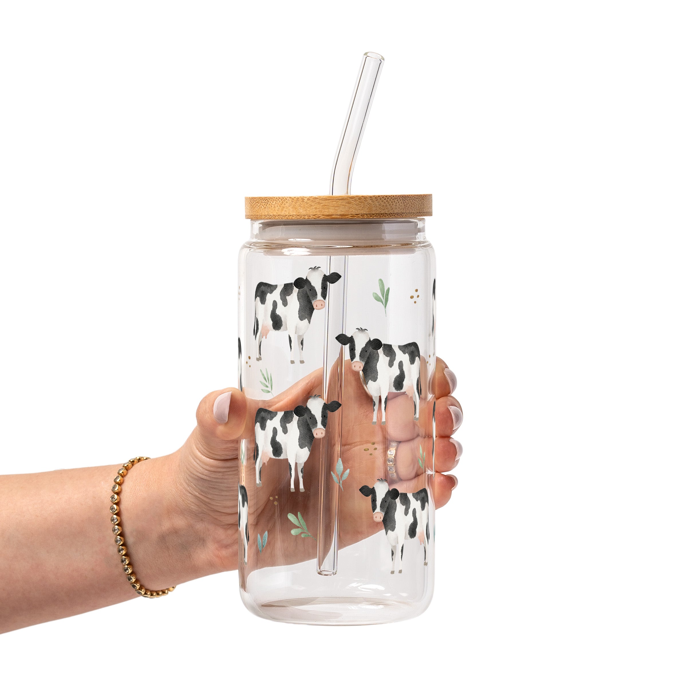 Cow Print Glass Cup, Mug & Tumbler with Lid and Straw